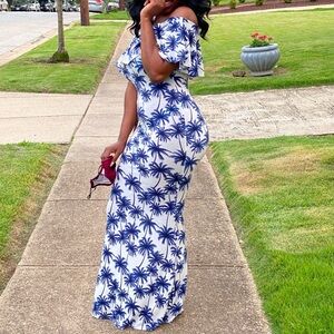 Club L London Frill Top Maxi Dress in Palm Print